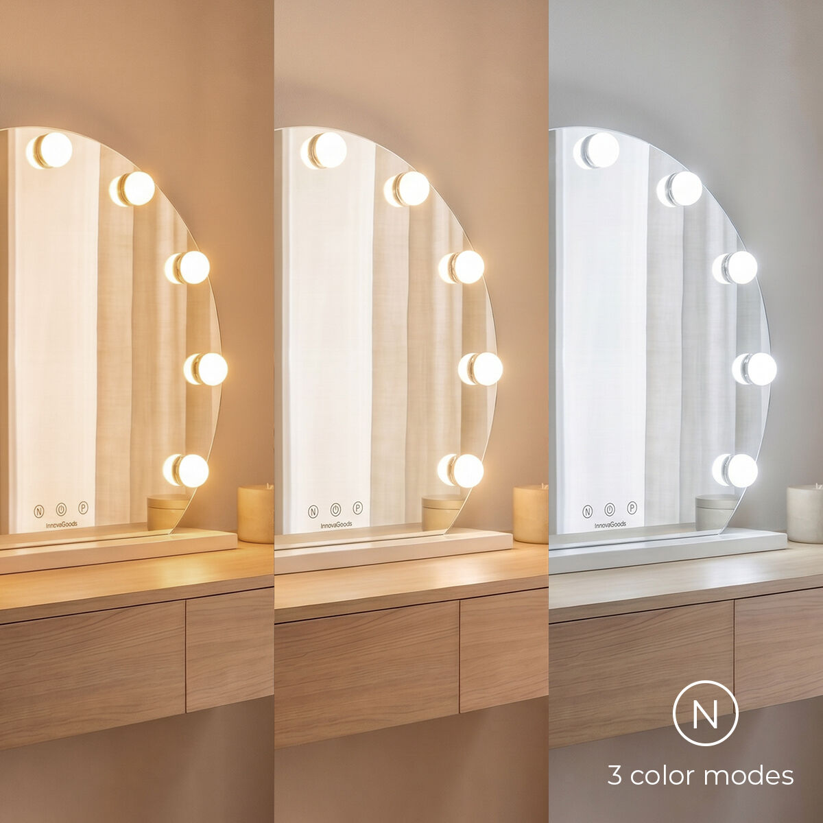 Miroir Hollywood rond Gloette 9 LED – vue 3